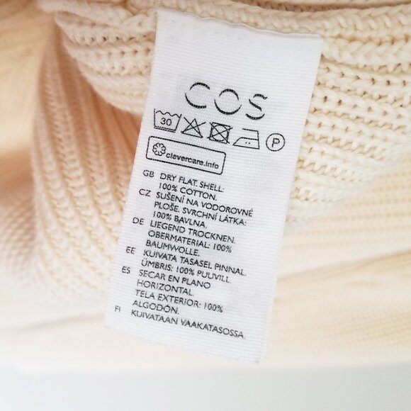 COS Cut-out Jumper M 100% Organic Cotton Draped Panel Sweater Cream Ivory $115 - Picture 10 of 16